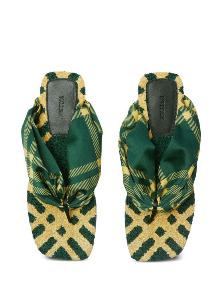 check pattern thong strap open toe branded footbed flat by Selfnex