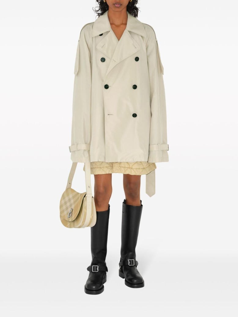 double-breasted button fastening belted coat by Selfnex