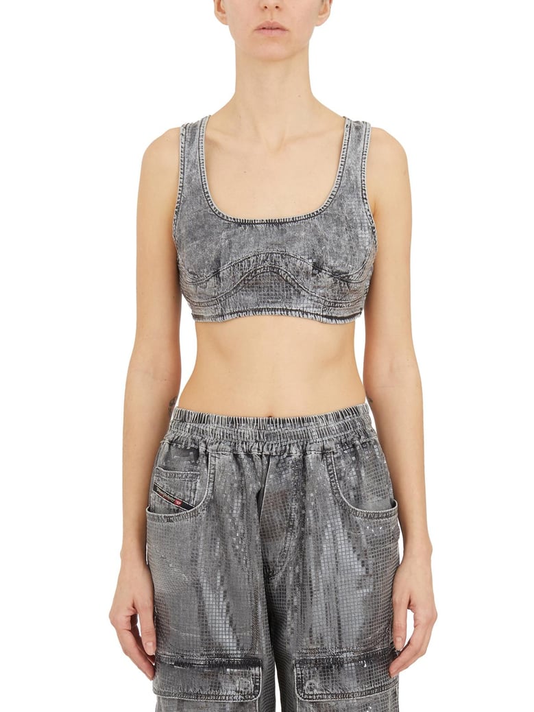 top in denim con micro paillettes by Selfnex