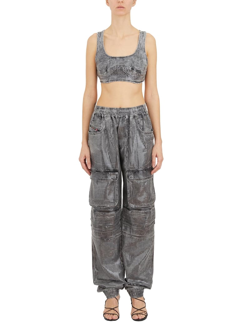 top in denim con micro paillettes by Selfnex