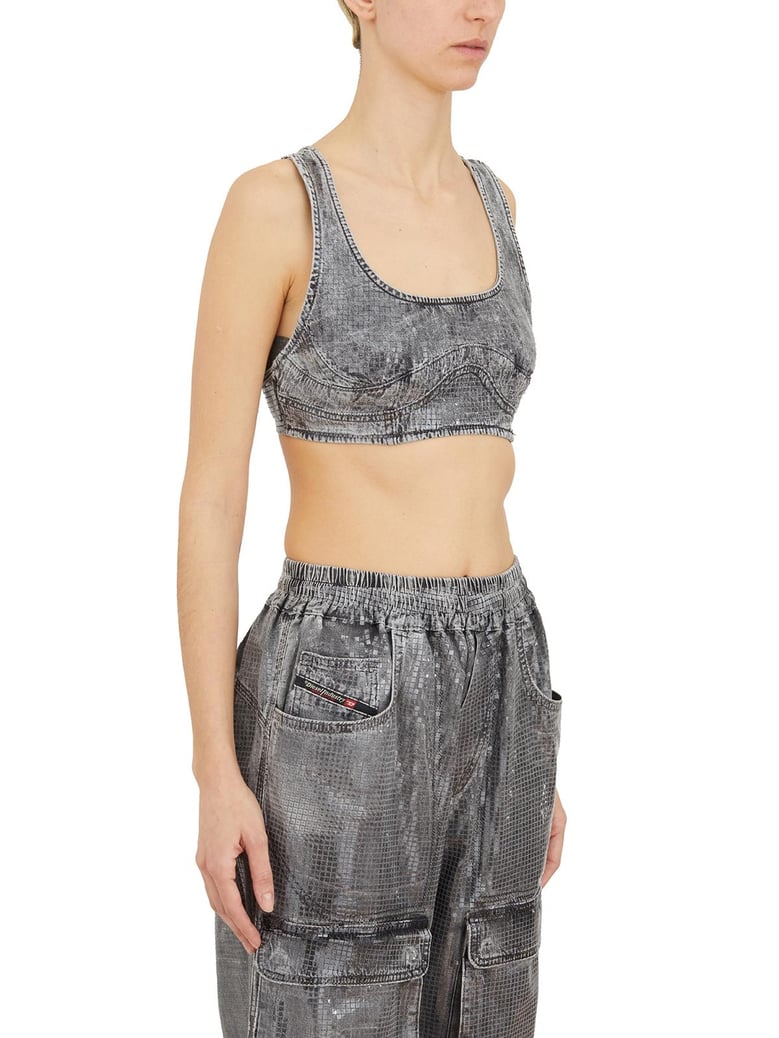 top in denim con micro paillettes by Selfnex