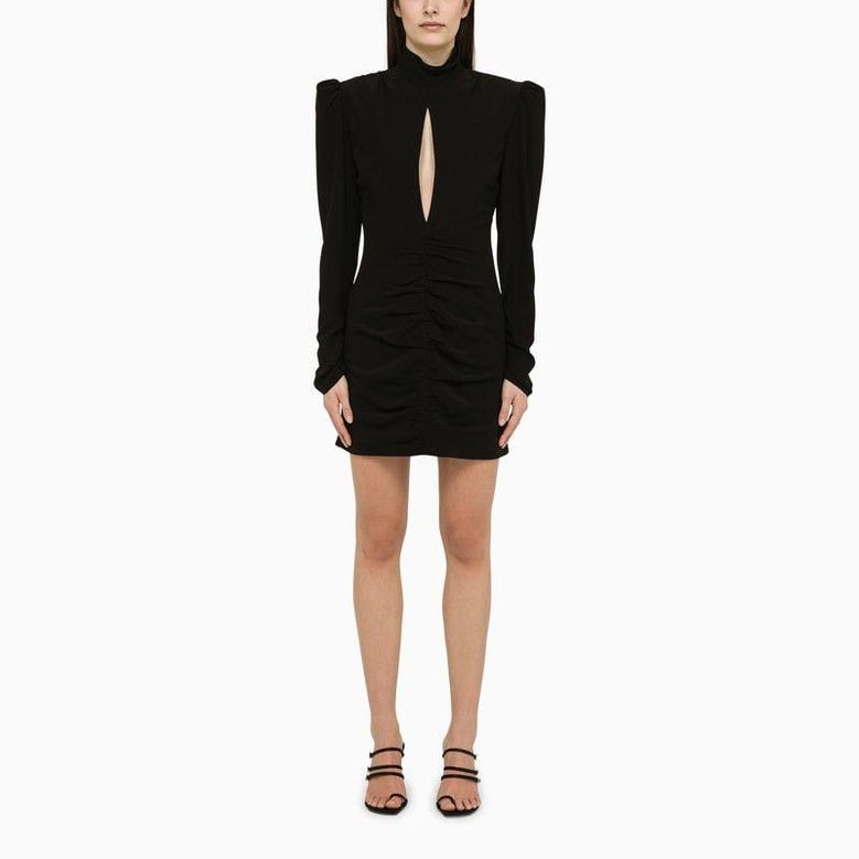 black draped silk minidress by Selfnex