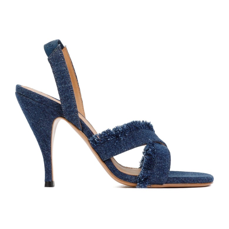 curvy heel denim sandal by Selfnex