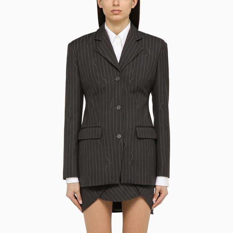 grey single-breasted pinstripe jacket in wool blend by Selfnex