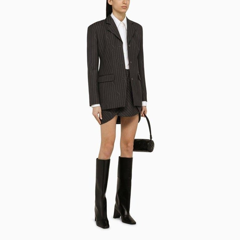 grey single-breasted pinstripe jacket in wool blend by Selfnex