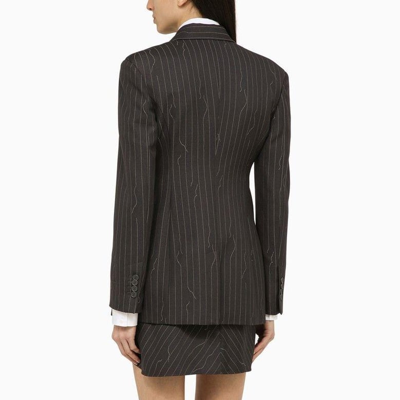 grey single-breasted pinstripe jacket in wool blend by Selfnex