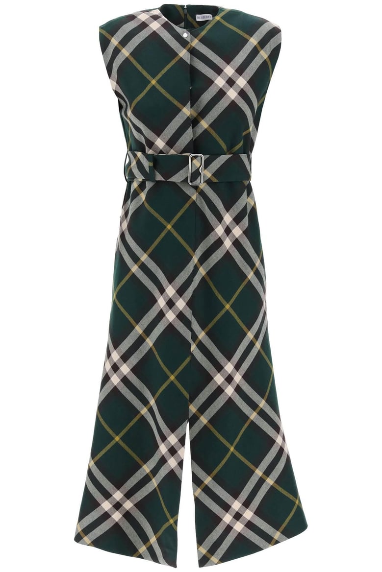 check motif wool midi dress by Selfnex