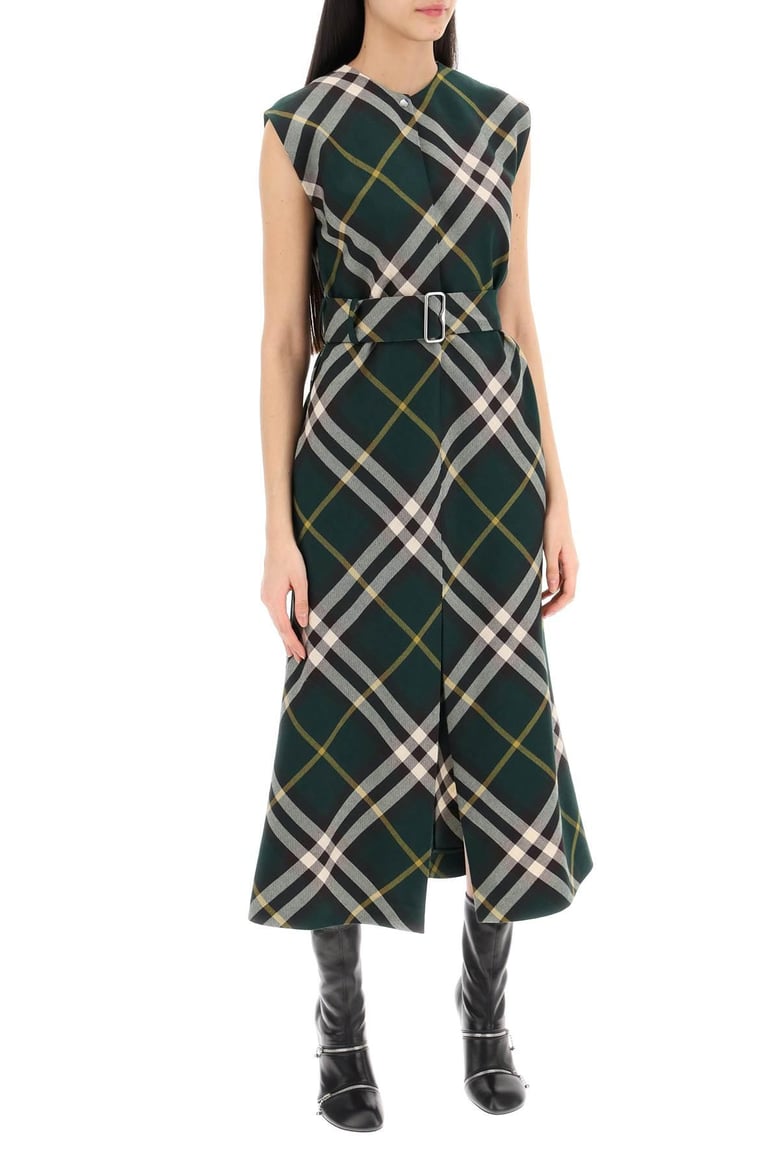 check motif wool midi dress by Selfnex