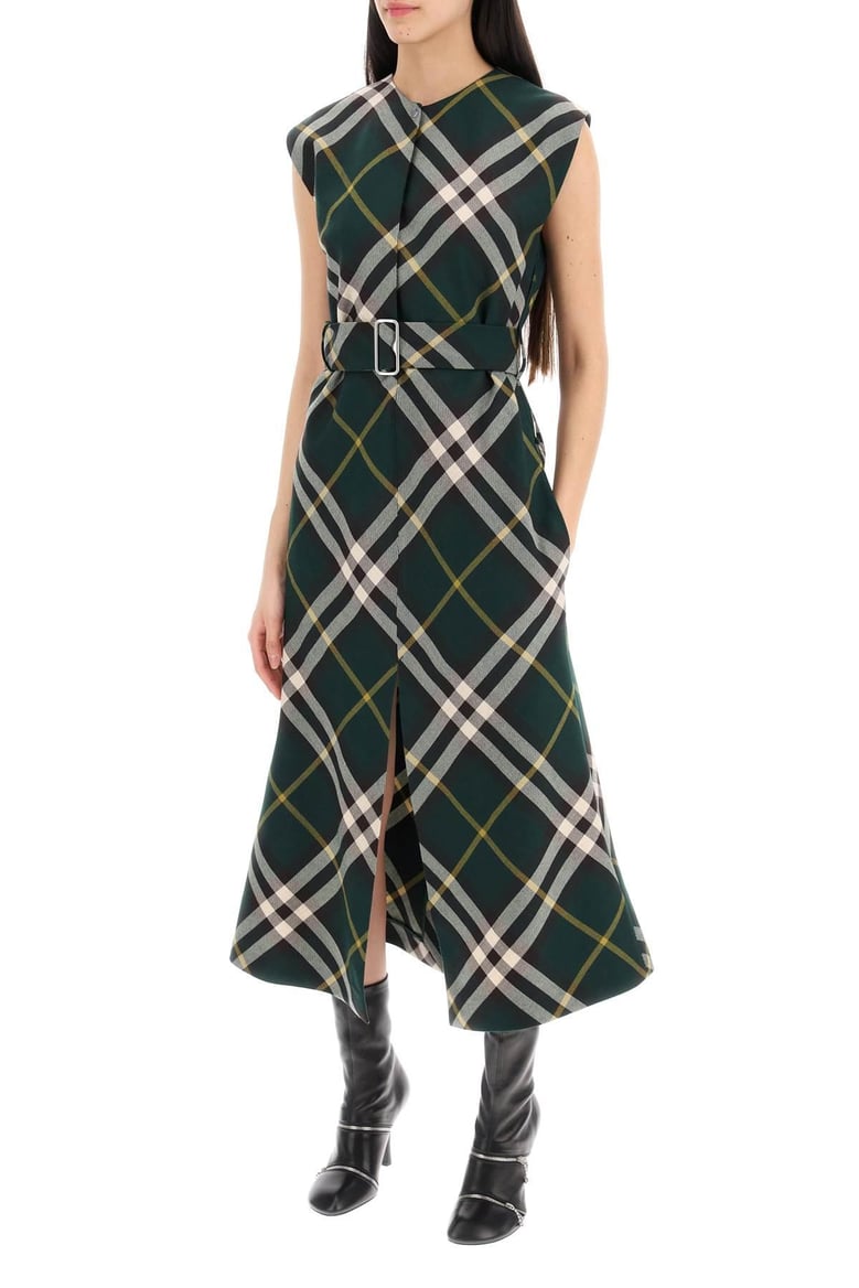 check motif wool midi dress by Selfnex