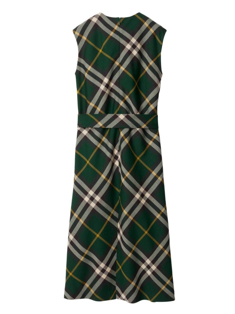 check motif wool midi dress by Selfnex