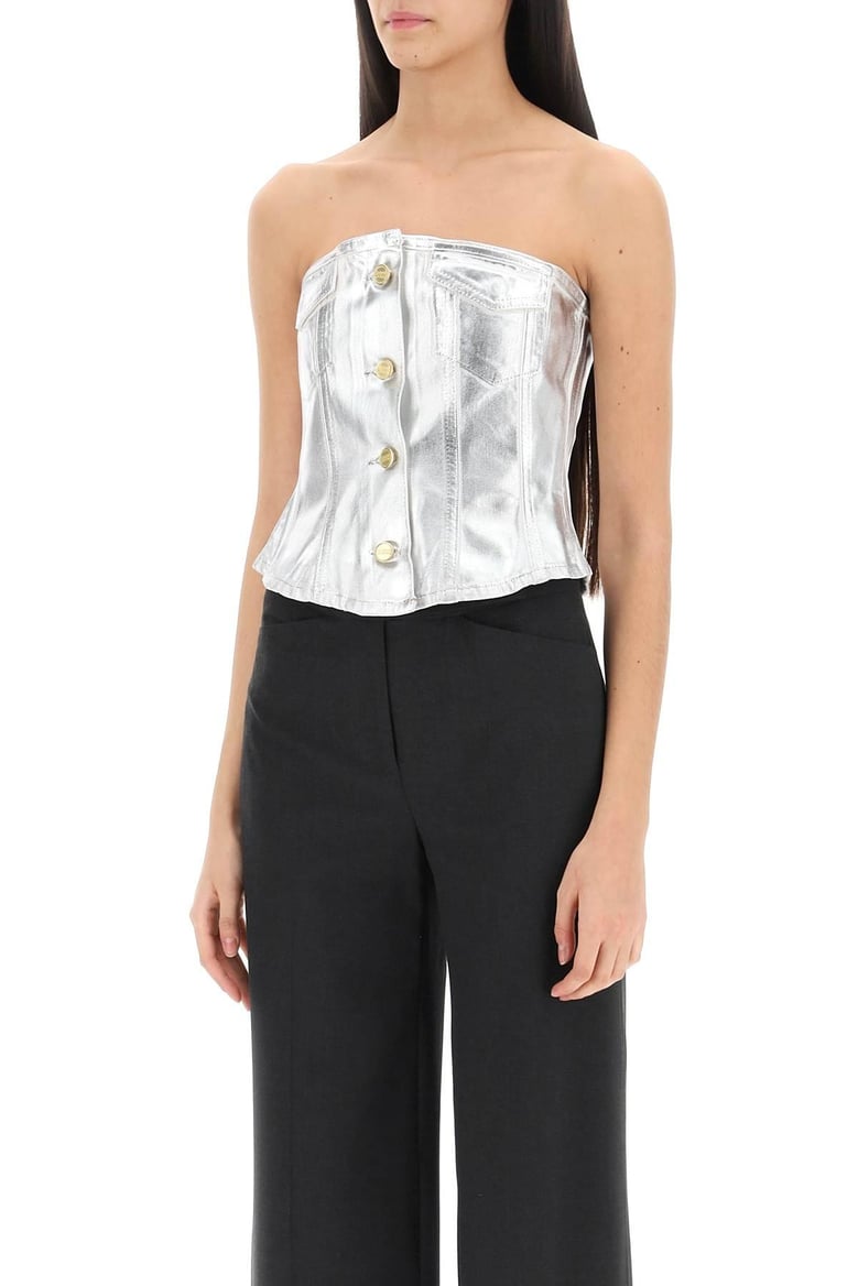 foil corsage denim top by Selfnex