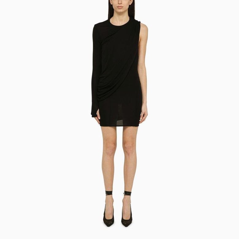 black viscose one-shoulder dress with drape by Selfnex