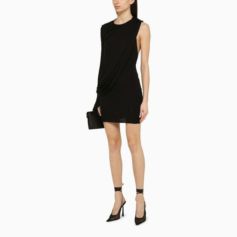 black viscose one-shoulder dress with drape by Selfnex