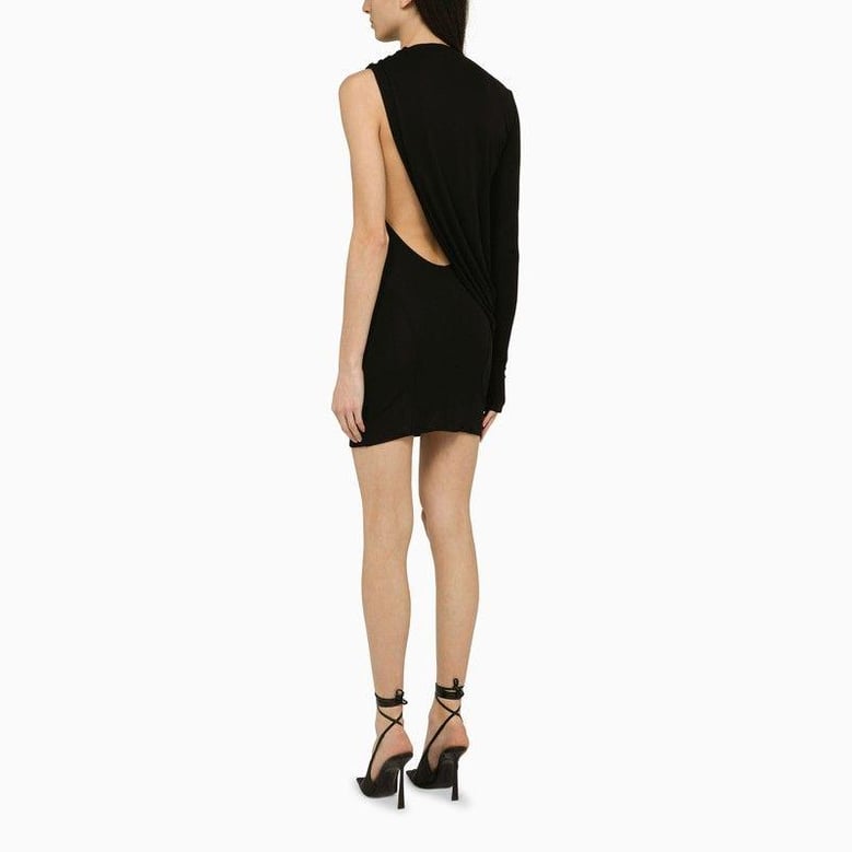 black viscose one-shoulder dress with drape by Selfnex