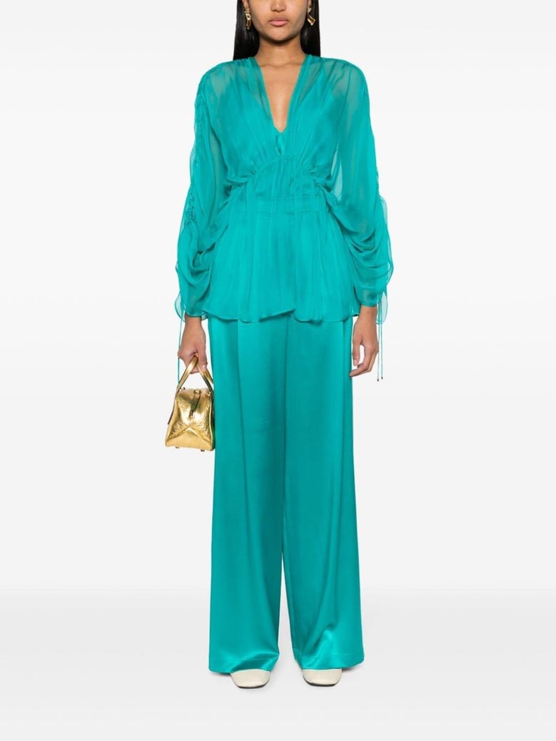 satin wide-leg silk trousers by Selfnex