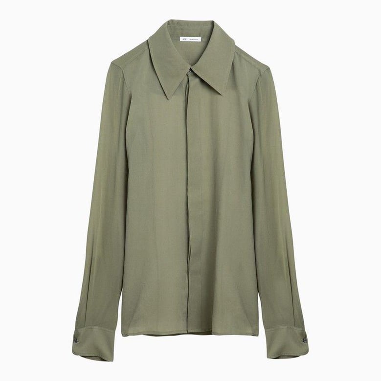 olive green silk shirt by Selfnex