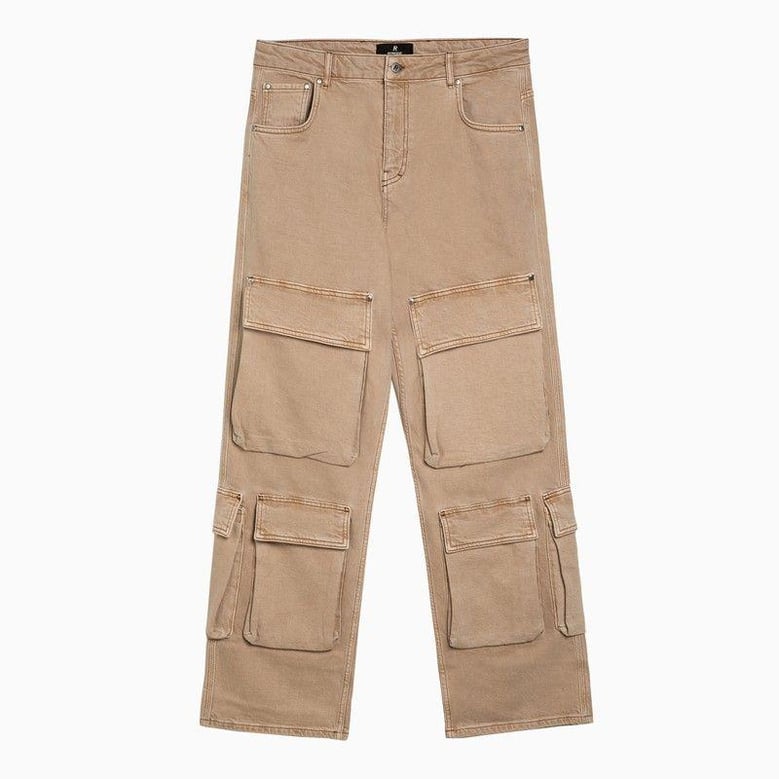 r3ca beige denim cargo trousers by Selfnex