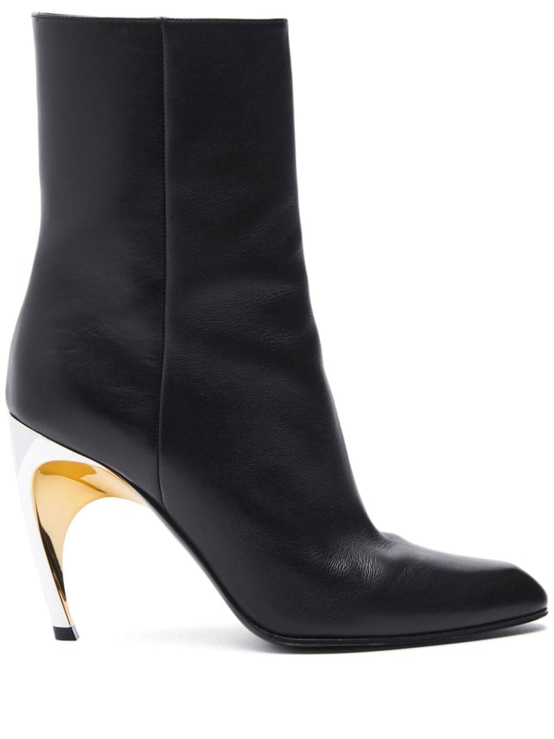 almond toe black leather boots by Selfnex
