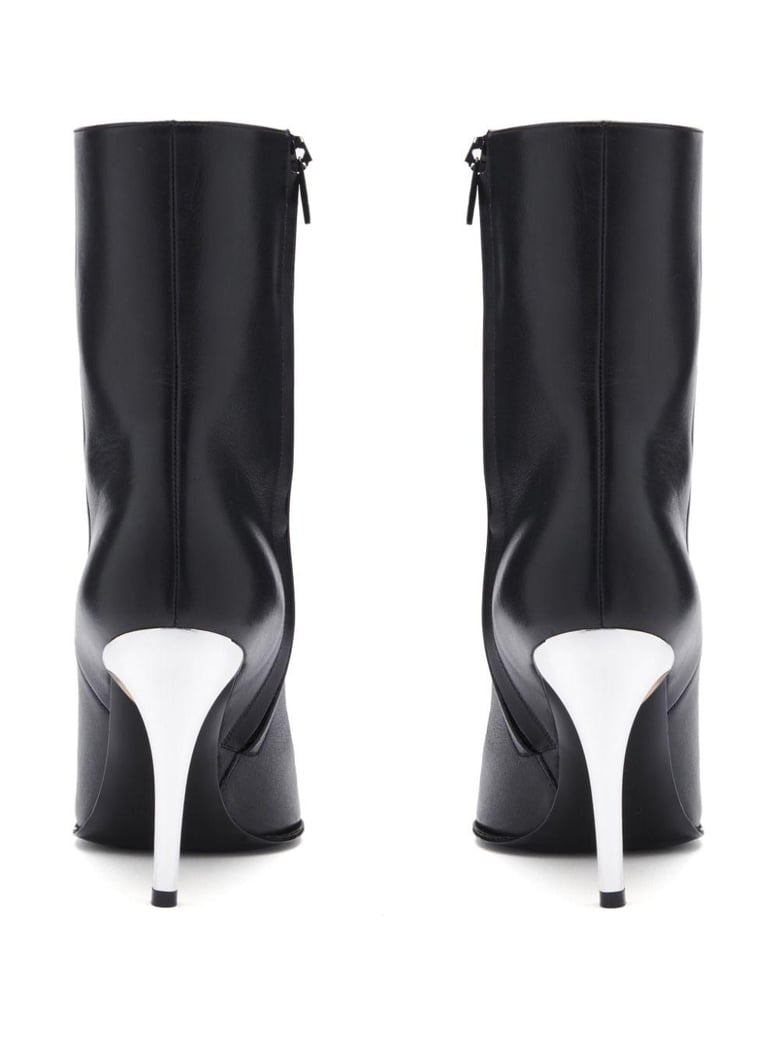 almond toe black leather boots by Selfnex