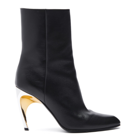 almond toe black leather boots by Selfnex