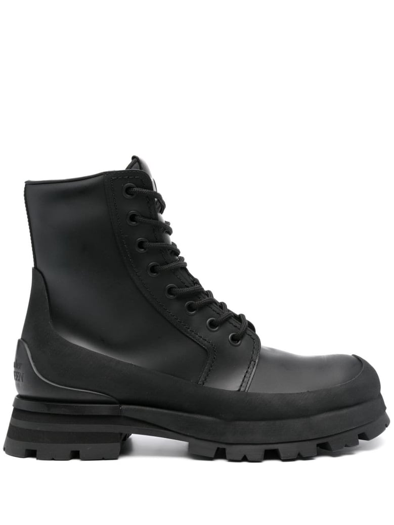 black leather shoes with logo by Selfnex