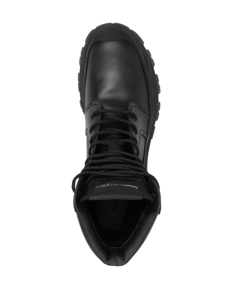 black leather shoes with logo by Selfnex