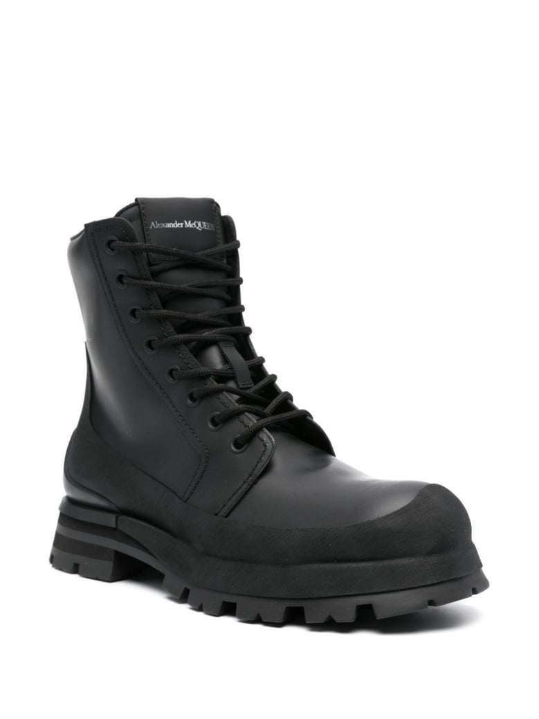 black leather shoes with logo by Selfnex