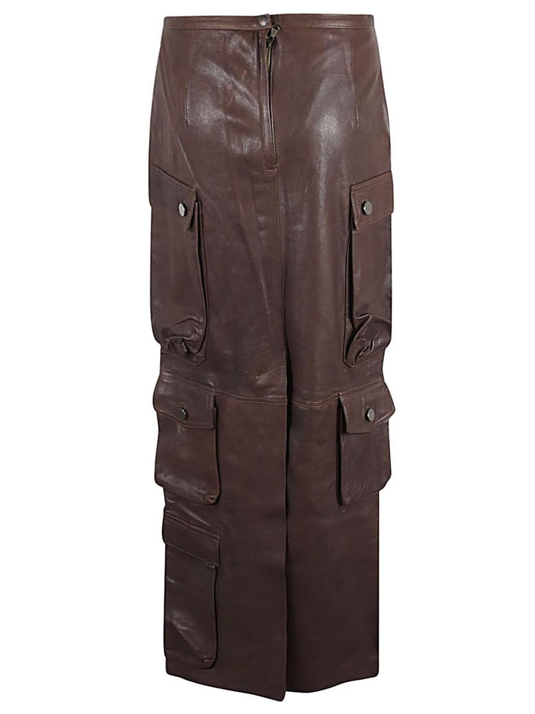 leather cargo long skirt by Selfnex