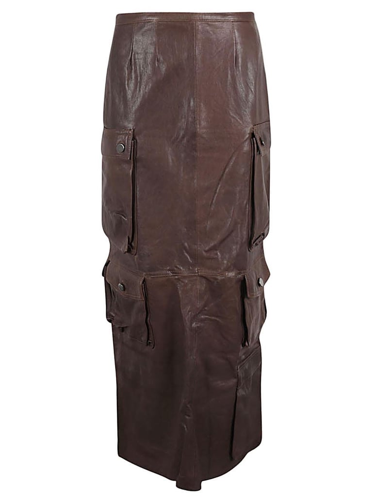 leather cargo long skirt by Selfnex