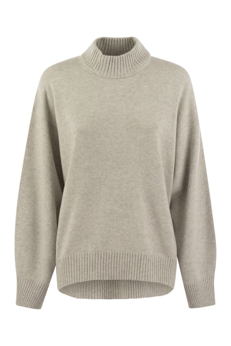 cashmere chimney neck sweater with shiny cuff details by Selfnex