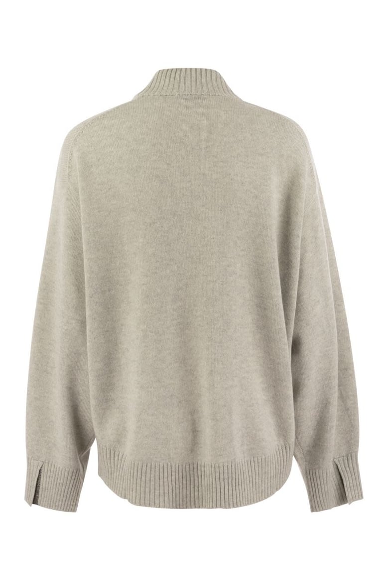 cashmere chimney neck sweater with shiny cuff details by Selfnex