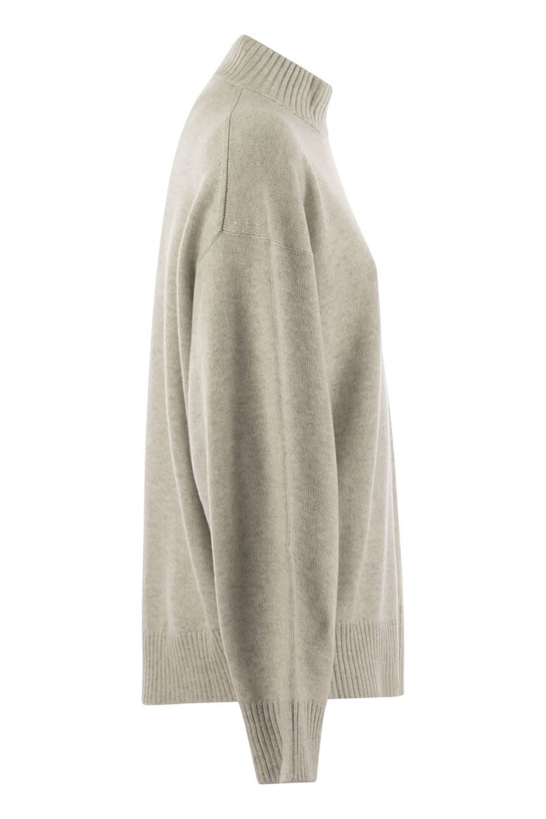 cashmere chimney neck sweater with shiny cuff details by Selfnex