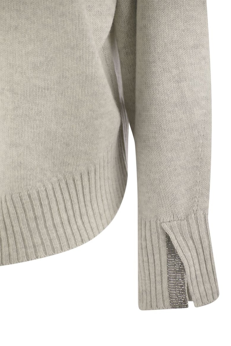 cashmere chimney neck sweater with shiny cuff details by Selfnex