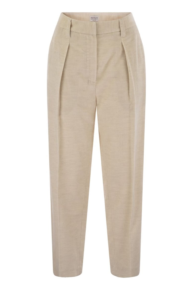 striped canvas trousers in viscose and comfort cotton with necklace by Selfnex
