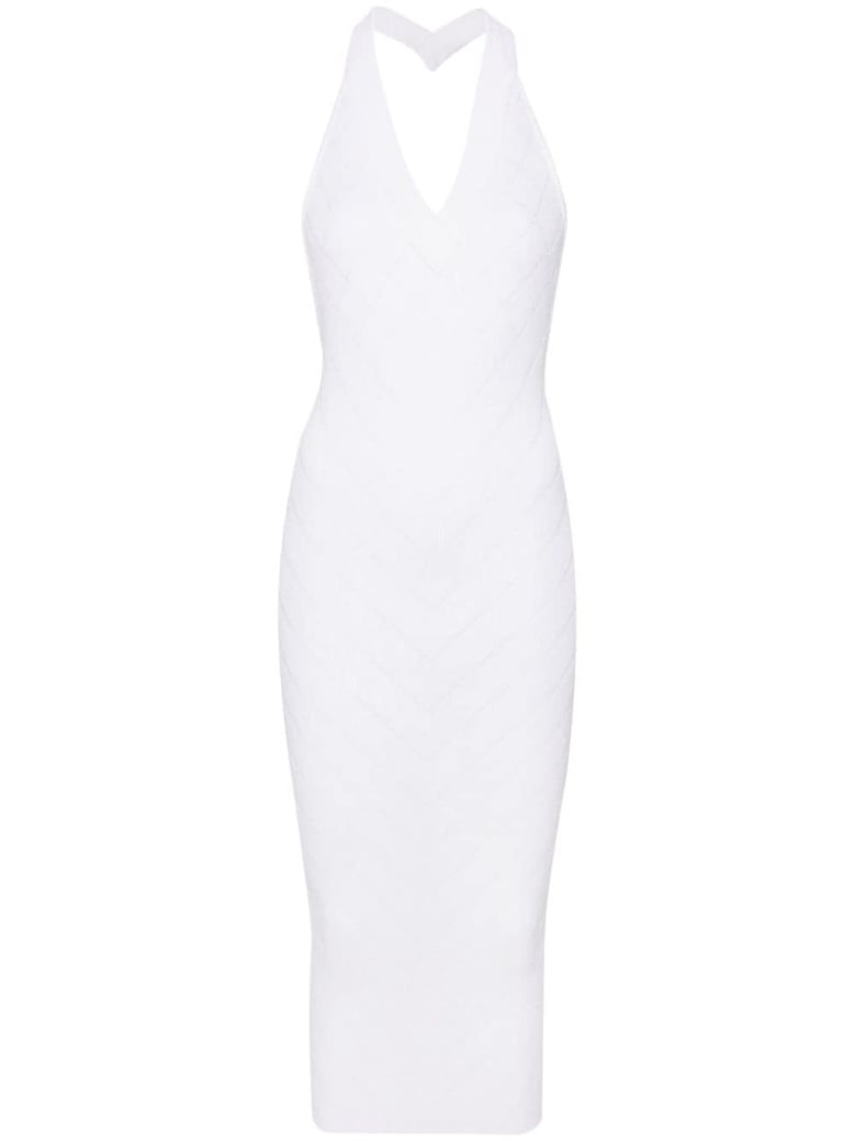 halterneck ribbed-knit midi dress by Selfnex