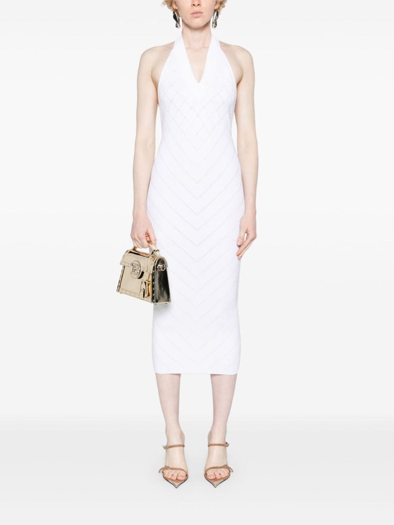 halterneck ribbed-knit midi dress by Selfnex