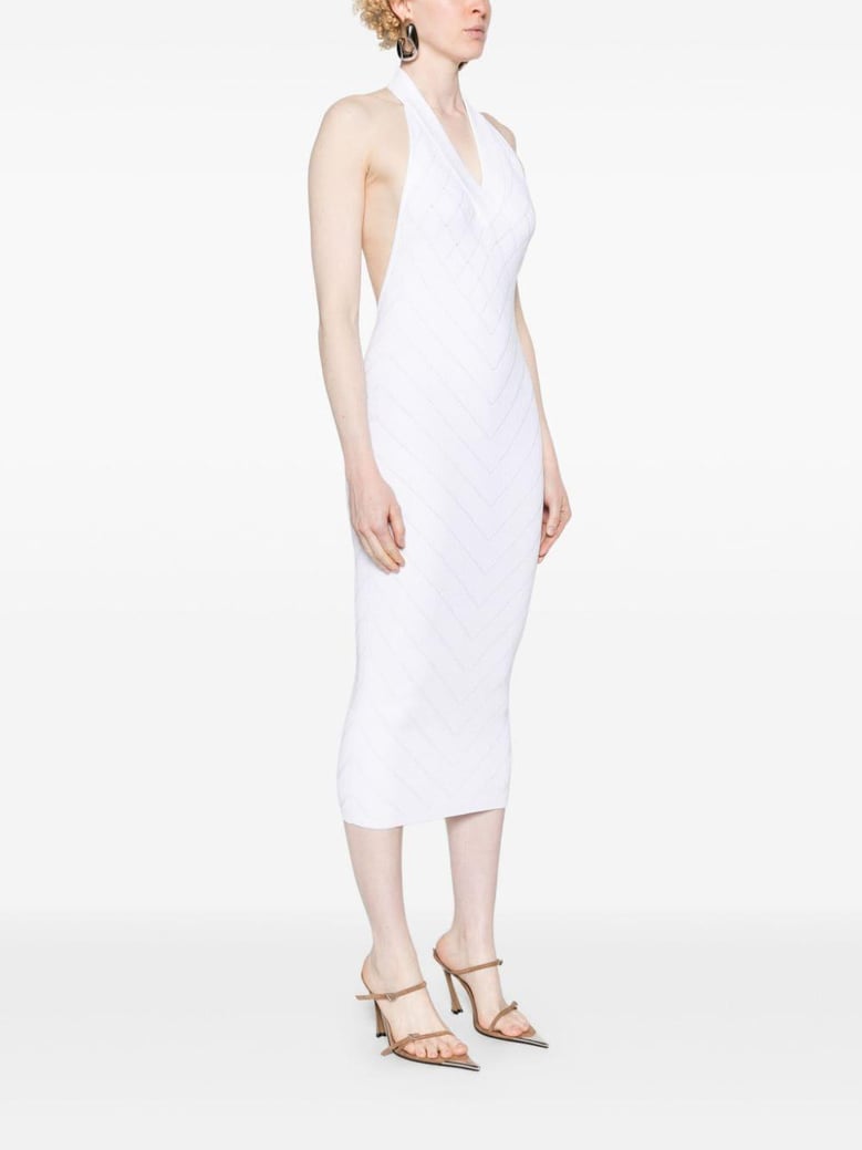 halterneck ribbed-knit midi dress by Selfnex