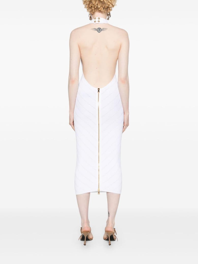 halterneck ribbed-knit midi dress by Selfnex