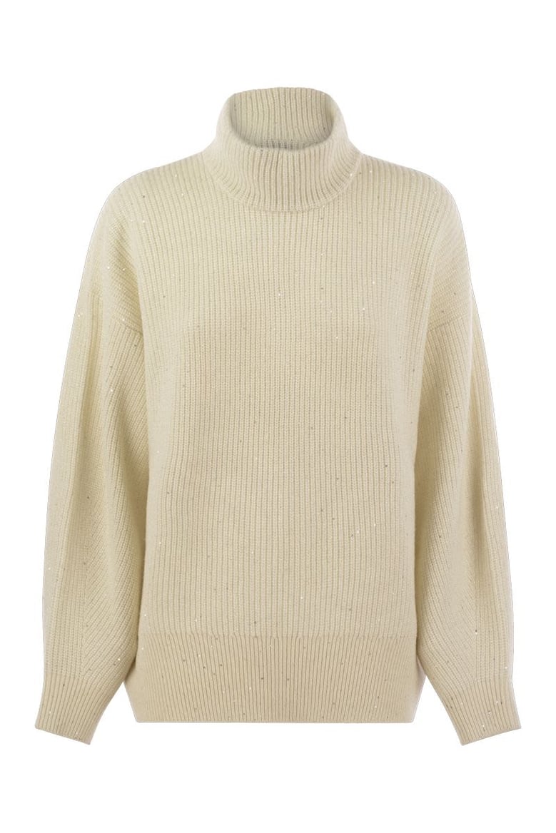 wool and cashmere rib sweater with sequins by Selfnex