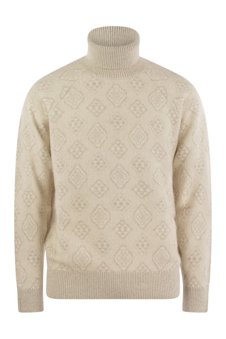geometric jacquard turtleneck sweater in alpaca cotton and wool by Selfnex