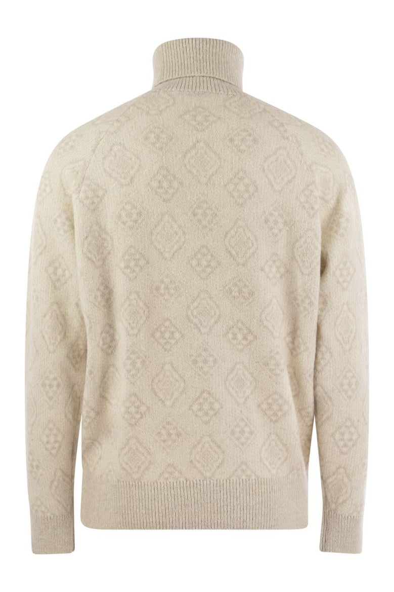 geometric jacquard turtleneck sweater in alpaca cotton and wool by Selfnex