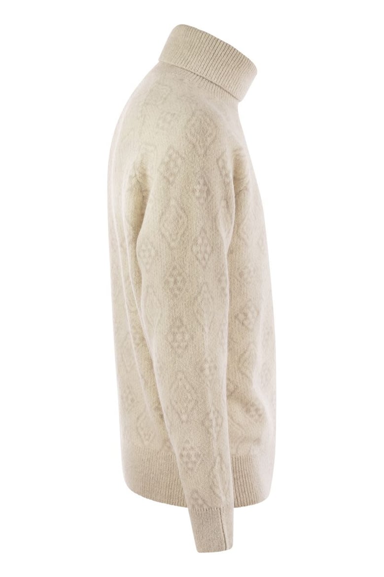 geometric jacquard turtleneck sweater in alpaca cotton and wool by Selfnex