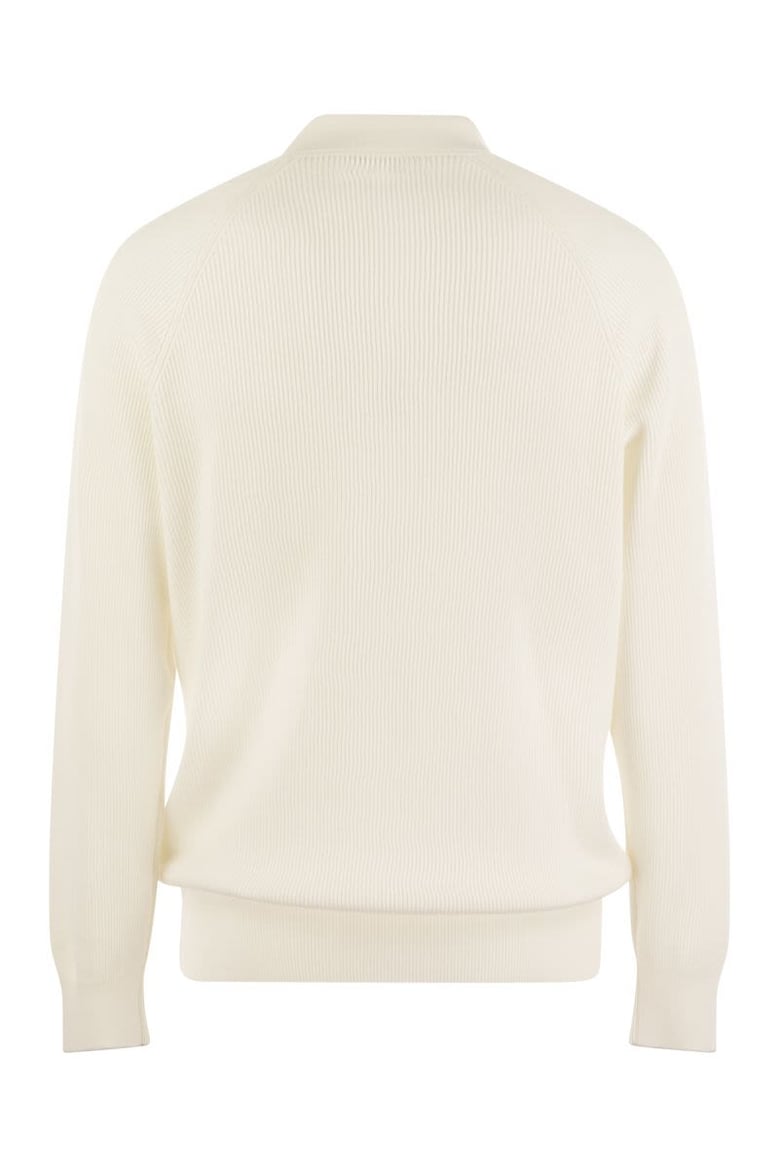 cotton rib knit polo shirt with long raglan sleeve by Selfnex