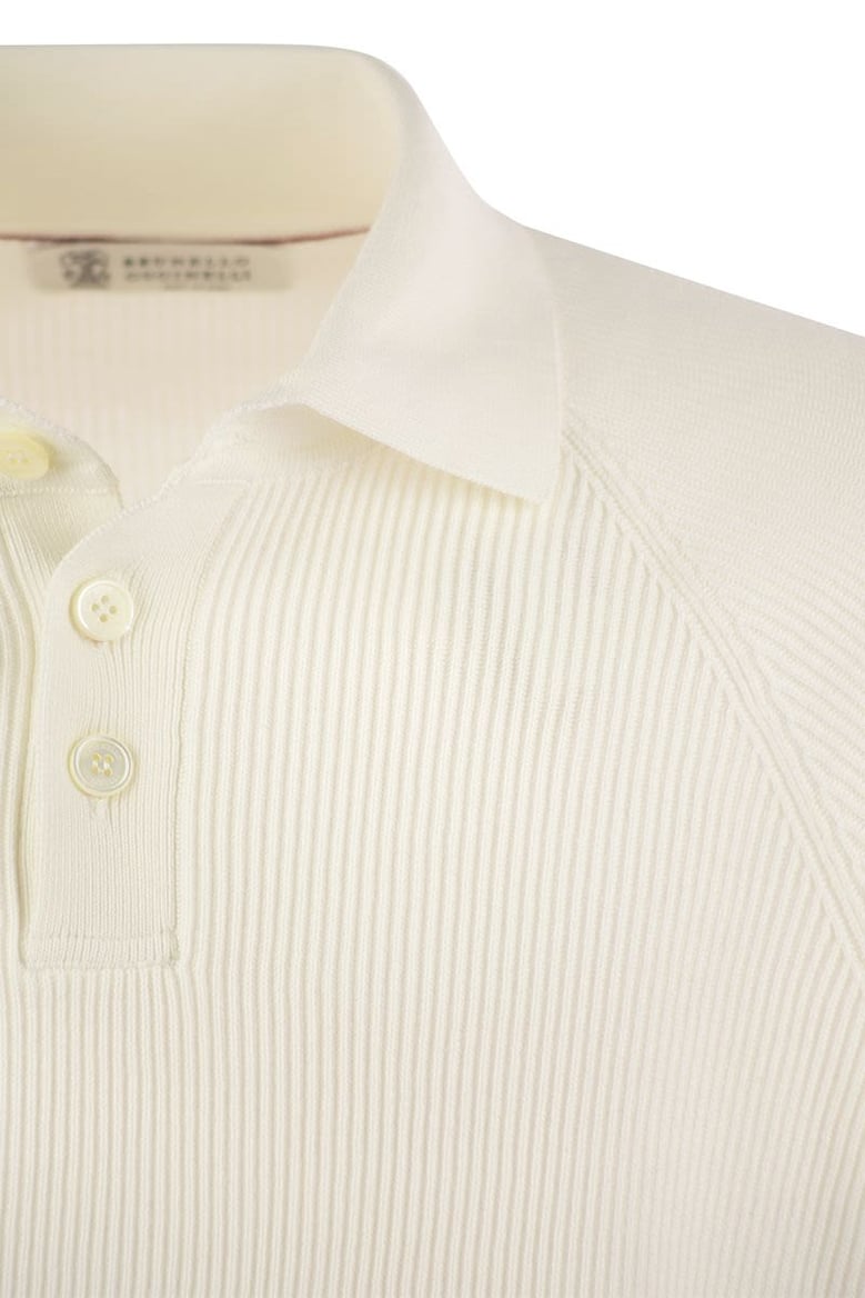 cotton rib knit polo shirt with long raglan sleeve by Selfnex