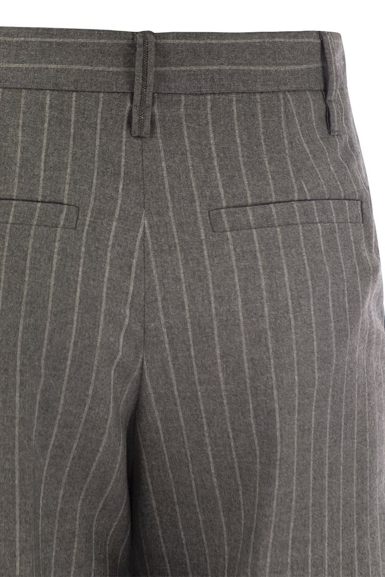loose flared trousers in virgin wool mouliné pinstripe with beadwork by Selfnex