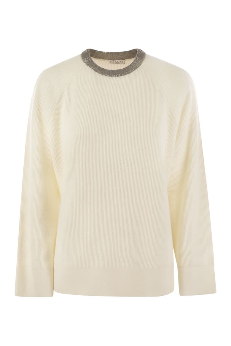 ribbed cashmere sweater with necklace by Selfnex