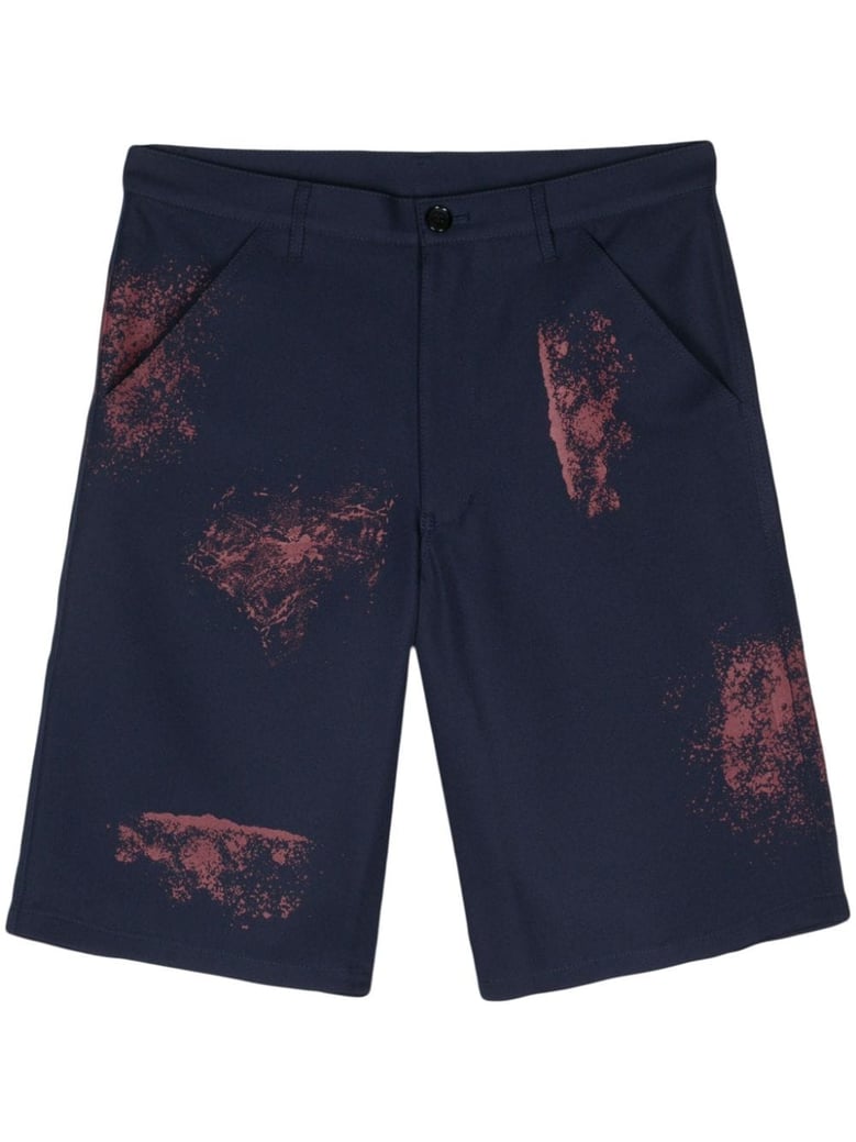twill weave paint splatter detail shorts by Selfnex