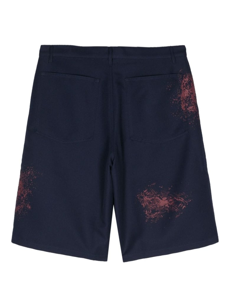 twill weave paint splatter detail shorts by Selfnex