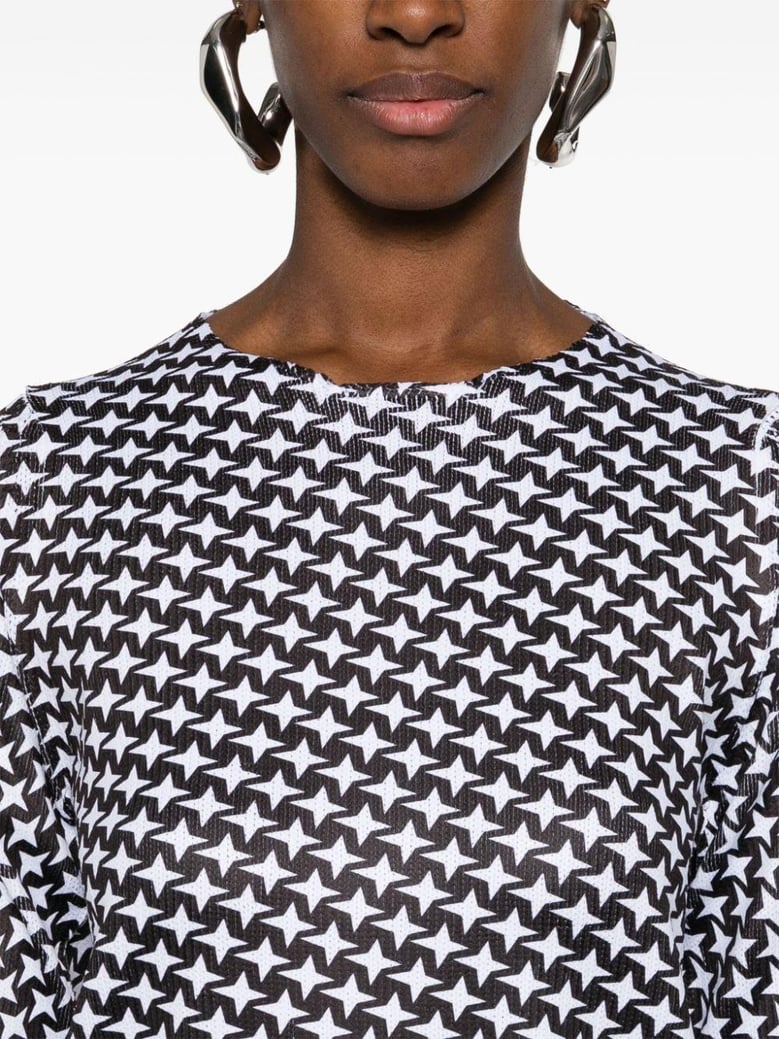 fine ribbed star print round neck top by Selfnex