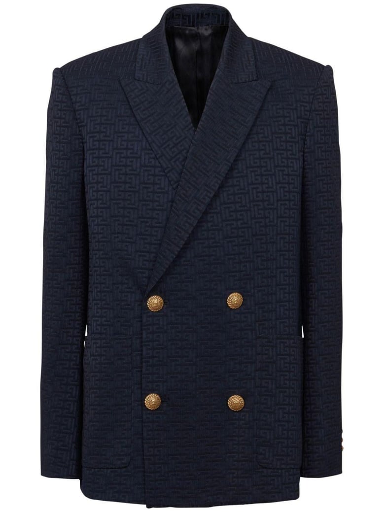 monogram satin jacquard 4 btn blazer by Selfnex